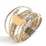 Bohemian Moon Charm Leather Bracelet Women Multilayer Bangle