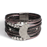 Bohemian Moon Charm Leather Bracelet Women Multilayer Bangle