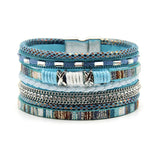 Boho Charm Cross Leather Bracelet Crystal Chain Bangle