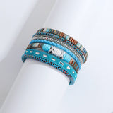 Boho Charm Cross Leather Bracelet Crystal Chain Bangle