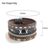 Boho Charm Cross Leather Bracelet Crystal Chain Bangle