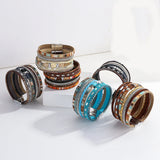 Boho Charm Cross Leather Bracelet Crystal Chain Bangle