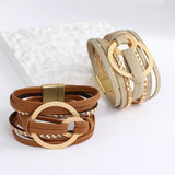 Boho Spliced Wrap Leather Bracelet Circles Charm Wide Bracelet Cuff Bangle