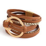Boho Spliced Wrap Leather Bracelet Circles Charm Wide Bracelet Cuff Bangle