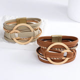 Boho Spliced Wrap Leather Bracelet Circles Charm Wide Bracelet Cuff Bangle