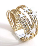 Boho Glitter Leather Bracelet for Women Multilayer Wrap Stars Charm Jewelry