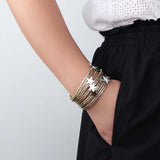 Boho Glitter Leather Bracelet for Women Multilayer Wrap Stars Charm Jewelry