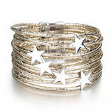 Boho Glitter Leather Bracelet for Women Multilayer Wrap Stars Charm Jewelry