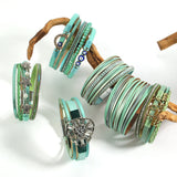 Boho Green Leather Bracelet Evil Eye Starfish Crystal Beads Wrap Bracelet