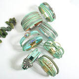Boho Green Leather Bracelet Evil Eye Starfish Crystal Beads Wrap Bracelet