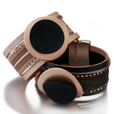 Boho Leather Bracelet Women Circle Metal Charm Wide Bracelet