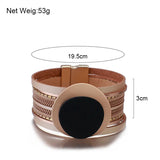 Boho Leather Bracelet Women Circle Metal Charm Wide Bracelet