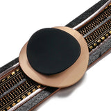 Boho Leather Bracelet Women Circle Metal Charm Wide Bracelet