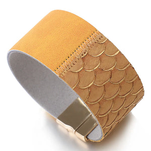 Colorful Fish Scale Wide Wrap Bracelet for Women
