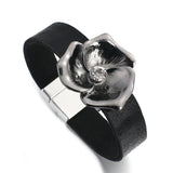 Crystal Charm Leather Bracelet for Women with Magnetic Clasp