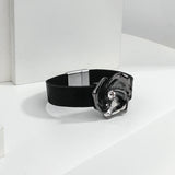 Crystal Charm Leather Bracelet for Women with Magnetic Clasp