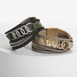 Hollow Circle Leather Bracelet Crystal Chain Cross Wrap