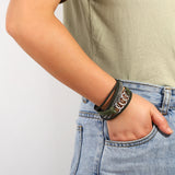 Hollow Circle Leather Bracelet Crystal Chain Cross Wrap