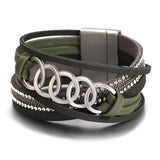 Hollow Circle Leather Bracelet Crystal Chain Cross Wrap