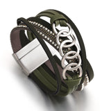 Hollow Circle Leather Bracelet Crystal Chain Cross Wrap