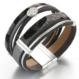 Leopard Leather Bracelets for Women Crystal Bohemian Wide Wrap