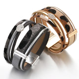 Leopard Leather Bracelets for Women Crystal Bohemian Wide Wrap