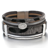 Leopard Leather Bracelets for Women Crystal Bohemian Wide Wrap