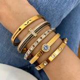 Stainless Steel Bangle Bracelet Zircon Crystal Cuff Party Jewelry
