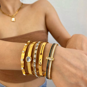 Stainless Steel Bangle Bracelet Zircon Crystal Cuff Party Jewelry