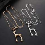 Elk Deer Pendant Necklace for Women Silver Long Chain Clavicle Necklace