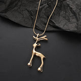 Elk Deer Pendant Necklace for Women Silver Long Chain Clavicle Necklace