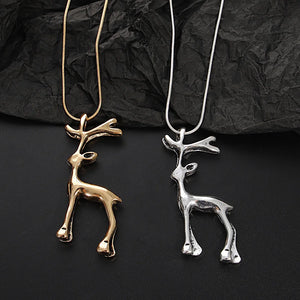 Elk Deer Pendant Necklace for Women Silver Long Chain Clavicle Necklace