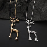 Elk Deer Pendant Necklace for Women Silver Long Chain Clavicle Necklace