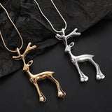 Elk Deer Pendant Necklace for Women Silver Long Chain Clavicle Necklace