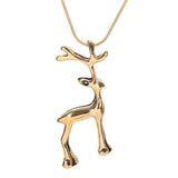 Elk Deer Pendant Necklace for Women Silver Long Chain Clavicle Necklace