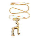 Elk Deer Pendant Necklace for Women Silver Long Chain Clavicle Necklace
