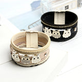 Owl Charm Leather Bracelet Multilayer Braided Wrap Bangle