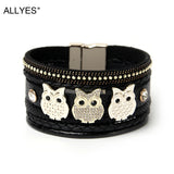 Owl Charm Leather Bracelet Multilayer Braided Wrap Bangle