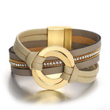 Crystal Cross Leather Bracelet for Women Boho Wide Wrap Bangles