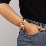 Crystal Cross Leather Bracelet for Women Boho Wide Wrap Bangles