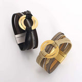 Crystal Cross Leather Bracelet for Women Boho Wide Wrap Bangles