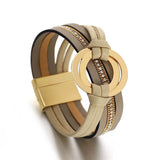 Crystal Cross Leather Bracelet for Women Boho Wide Wrap Bangles