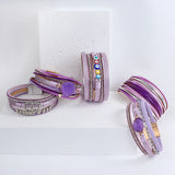 Purple Leather Bracelets Bohemian Charm Resin Crystal Beads Heart Cuff Bangle