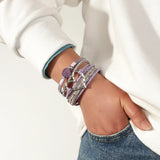 Purple Leather Bracelets Bohemian Charm Resin Crystal Beads Heart Cuff Bangle
