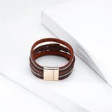 Crystal Charm Leather Bracelet Women's Rhinestone Bangle Wrap Statement Jewelry