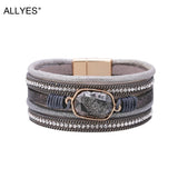 Crystal Charm Leather Bracelet Women's Rhinestone Bangle Wrap Statement Jewelry