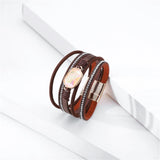 Crystal Charm Leather Bracelet Women's Rhinestone Bangle Wrap Statement Jewelry