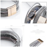 Crystal Charm Leather Bracelet Women's Rhinestone Bangle Wrap Statement Jewelry