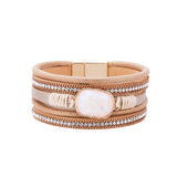 Crystal Charm Leather Bracelet Women's Rhinestone Bangle Wrap Statement Jewelry