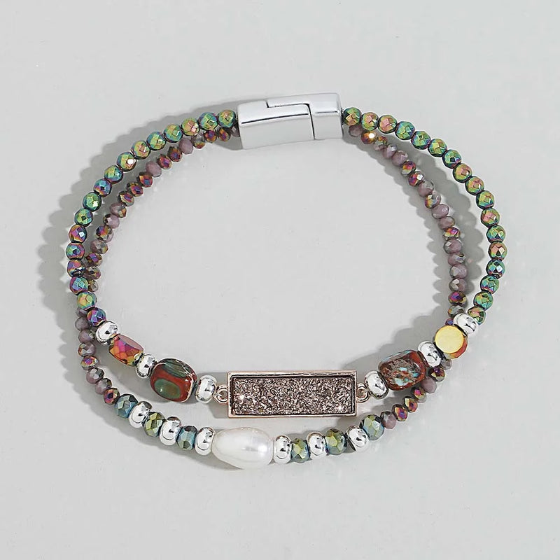 Double Layer Sequins Bracelet Boho Charm Crystal Beaded Bracelets